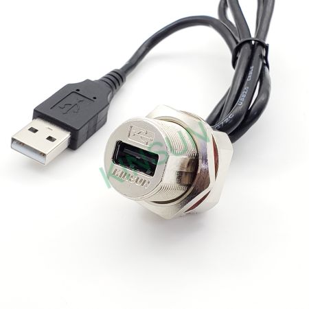 मेटल पानी से सुरक्षित USB कनेक्टर विथ USB प्लग केबल - पानी से सुरक्षित मेटल पैनल माउंट USB कनेक्टर